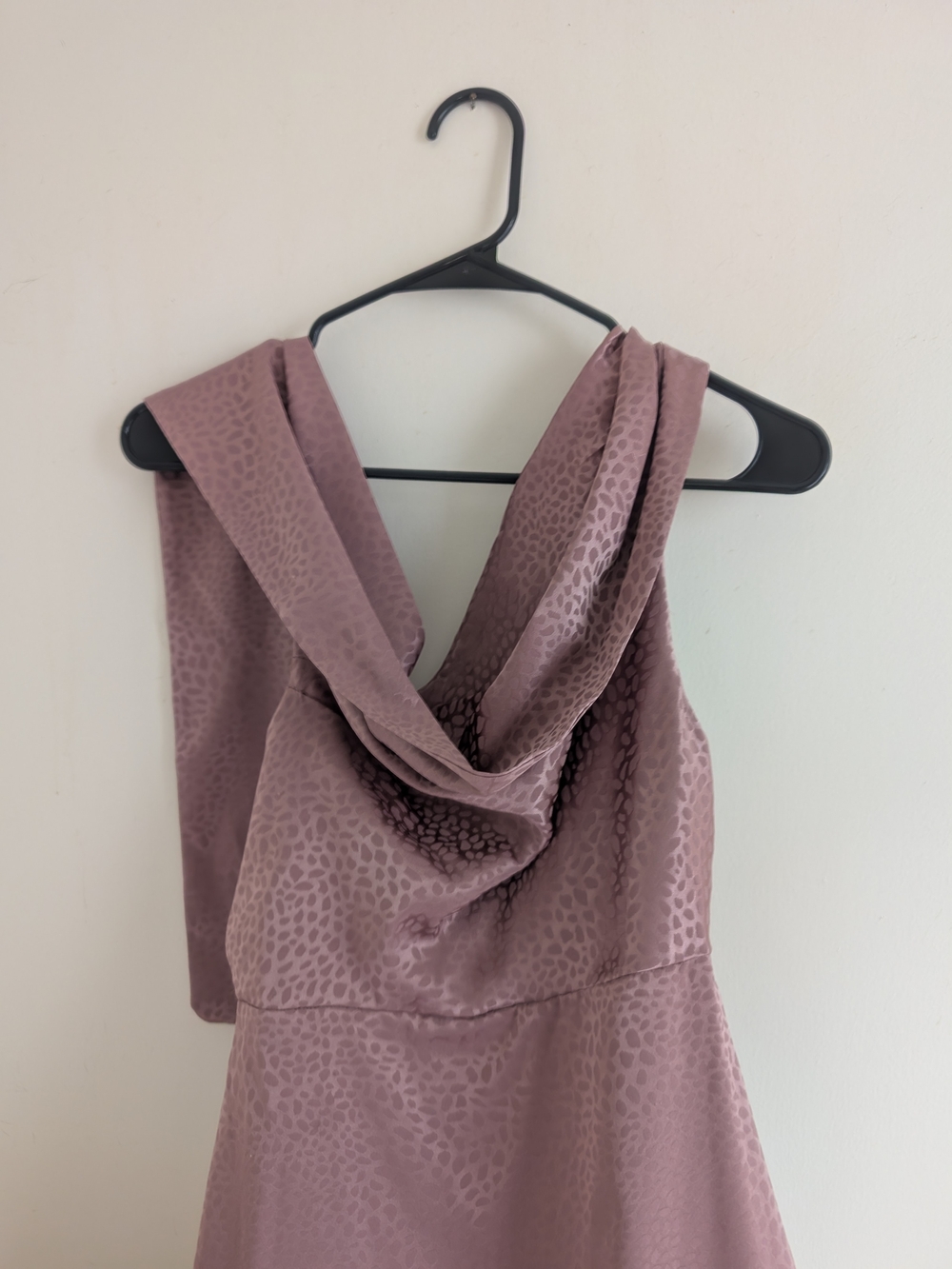 Sleeveless Mauve Satin Cowl Neck Dress